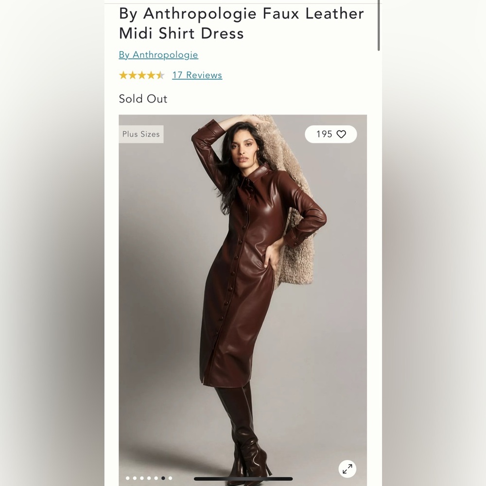 NWT Anthropologie Faux Leather Midi Shirt Dress
